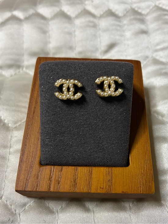 Chanel. Jewelry - ChaneI Seed Pearl Logo Stud Earrings For Pierced Ears